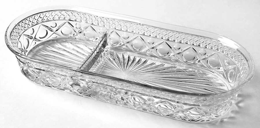 Cape Cod Clear (1602 + 160) 11" Oval 2 Part Relish by Imperial Glass-Ohio-1