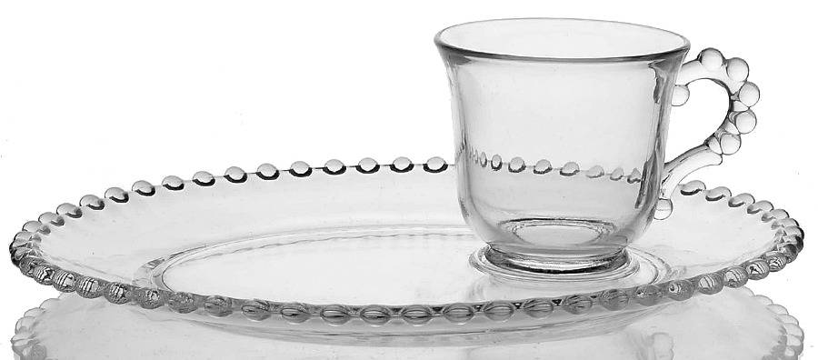 Candlewick Clear (Stem 3400) Snack and Footed Cup Set with Oval Plate by Imperial Glass-Ohio-1