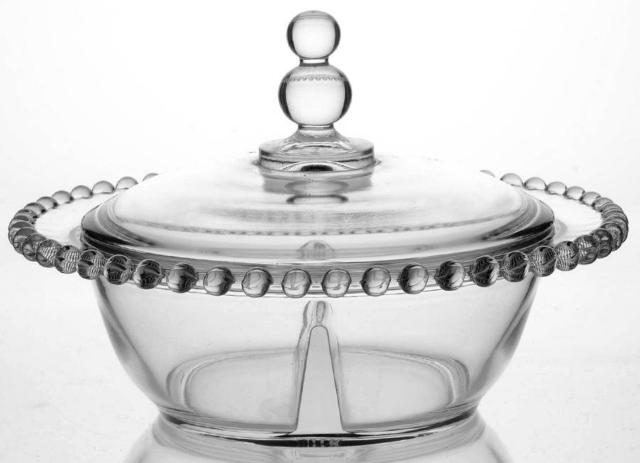 Candlewick Clear (Stem 3400) Divided Candy Dish with Lid by Imperial Glass-Ohio-1