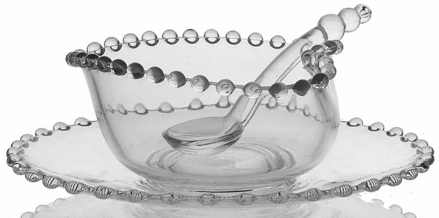 Candlewick Clear (Stem 3400) Heart Mayo Bowl, Underplate/Sauce/2 Ball Ladle by Imperial Glass-Ohio-1