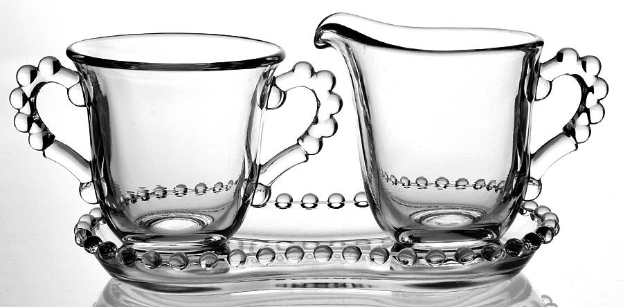 Candlewick Clear (Stem 3400) Individual Creamer,Sugar &Try with Seat by Imperial Glass-Ohio-1