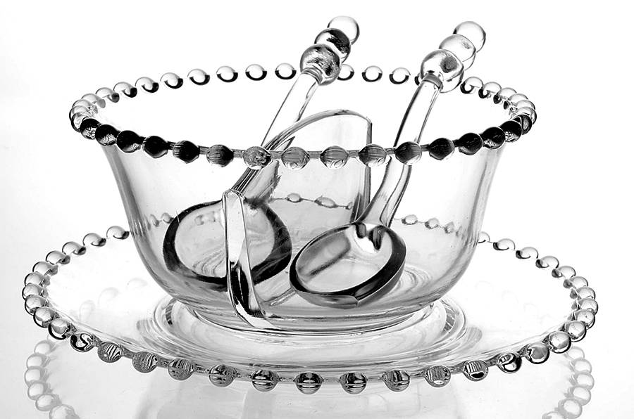 Candlewick Clear (Stem 3400) Divided Mayonnaise W/Undplate & 2 (3 Ball Ladles) by Imperial Glass-Ohio-1