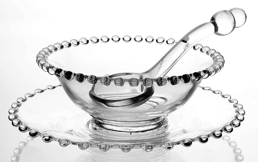 Candlewick Clear (Stem 3400) Mayo Bowl & Underplate & Ladle by Imperial Glass-Ohio-1