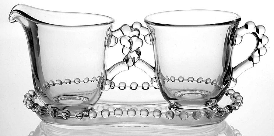 Candlewick Clear (Stem 3400) #2 Creamer , #1 Sugar Open & 6" Tray #29 by Imperial Glass-Ohio-1