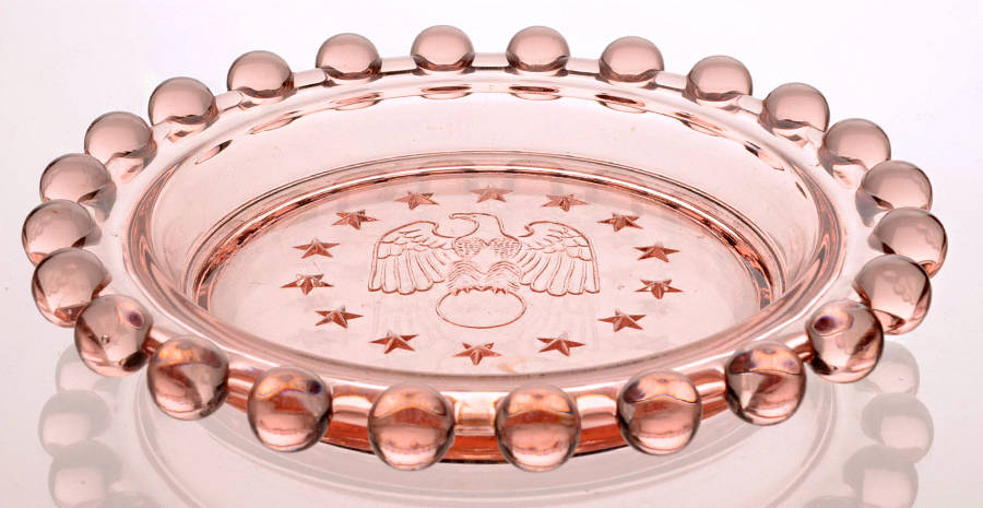 Candlewick Clear (Stem 3400) 6" Cranberry Eagle Ashtray by Imperial Glass-Ohio-1