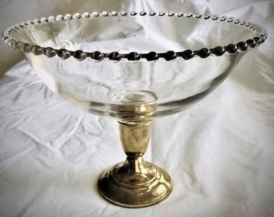 Candlewick Clear (Stem 3400) 9" Screw/Peg Bowl w/Silver Base by Imperial Glass-Ohio-1