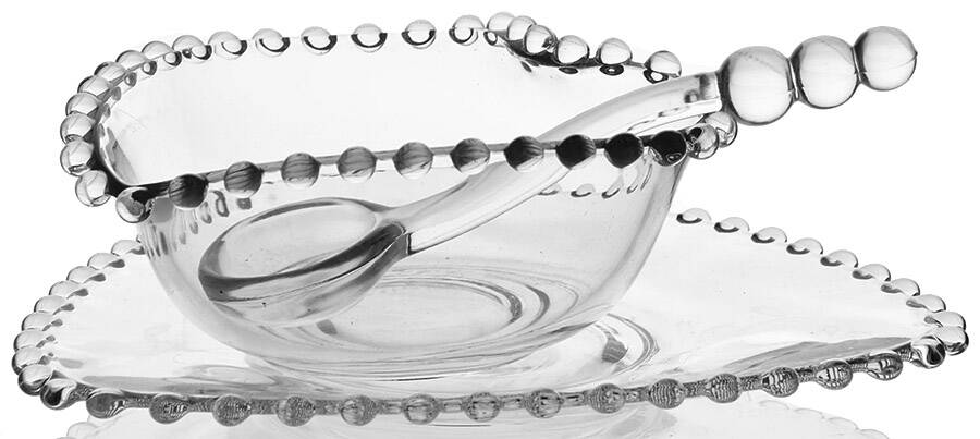 Candlewick Clear (Stem 3400) Mayonnaise Bowl, Ladle and Triangular Underplate by Imperial Glass-Ohio-1