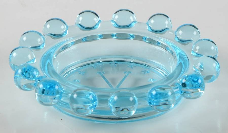 Candlewick Clear (Stem 3400) 4" Blue "V", Ashtray by Imperial Glass-Ohio-1
