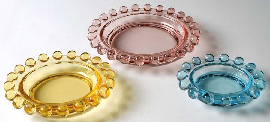 Candlewick Clear (Stem 3400) (3 Piece) Colored Ashtray Set by Imperial Glass-Ohio-1