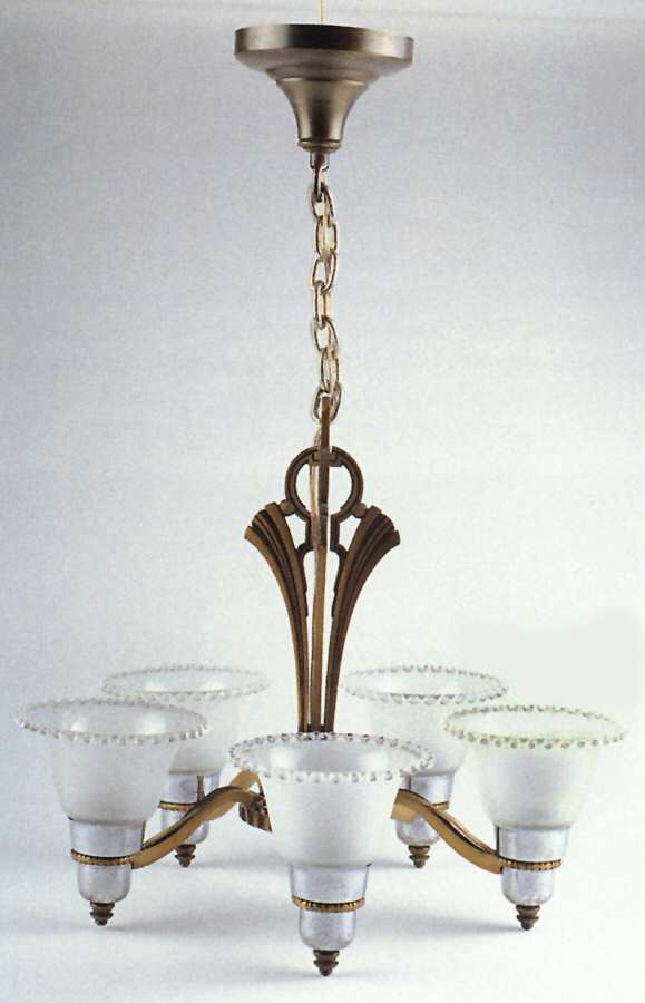 Candlewick Clear (Stem 3400) 5 Arm Chandelier with 5 Frosted Shades by Imperial Glass-Ohio-1