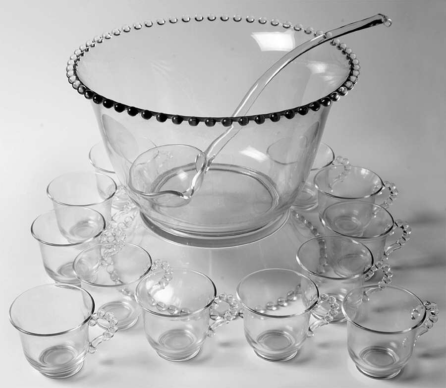 Candlewick Clear (Stem 3400) (15 Pc) Punch Set (Bowl,Stand,Ladle & 12 Cups) by Imperial Glass-Ohio-1