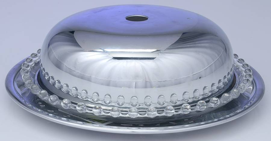 Candlewick Clear (Stem 3400) Toast Set & Metal Dome w/Metal Underplate by Imperial Glass-Ohio-1