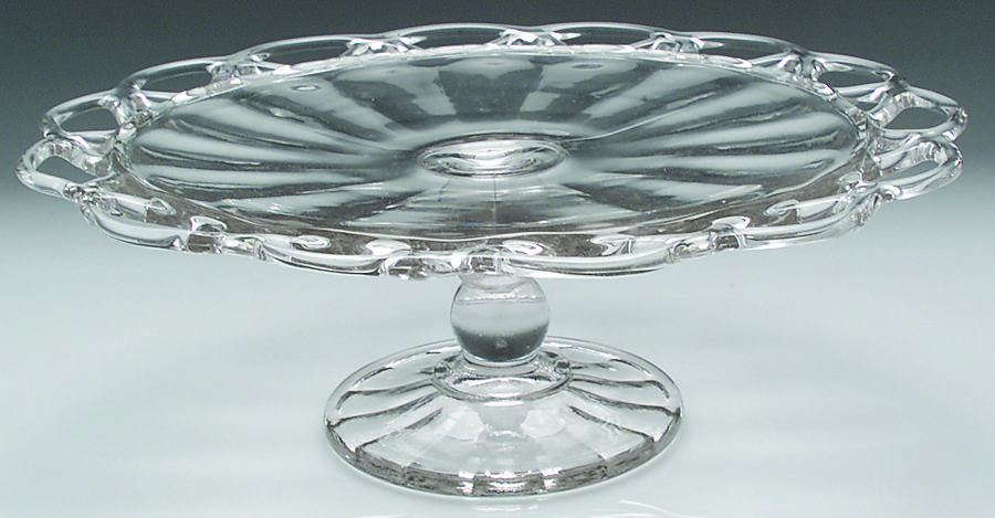 Crocheted Crystal 12" Diameter Cake Stand/Pedestal by Imperial Glass-Ohio-1