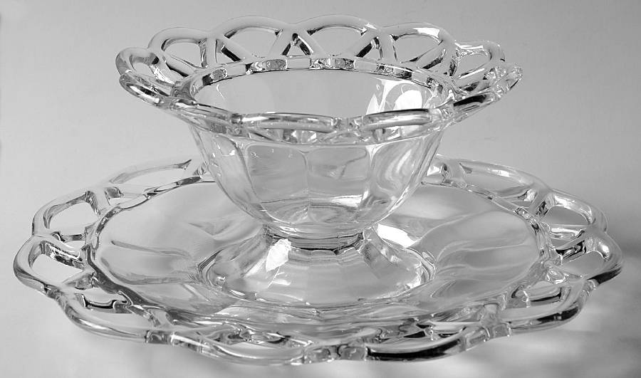 Crocheted Crystal Mayonnaise Bowl and Underplate by Imperial Glass-Ohio-1