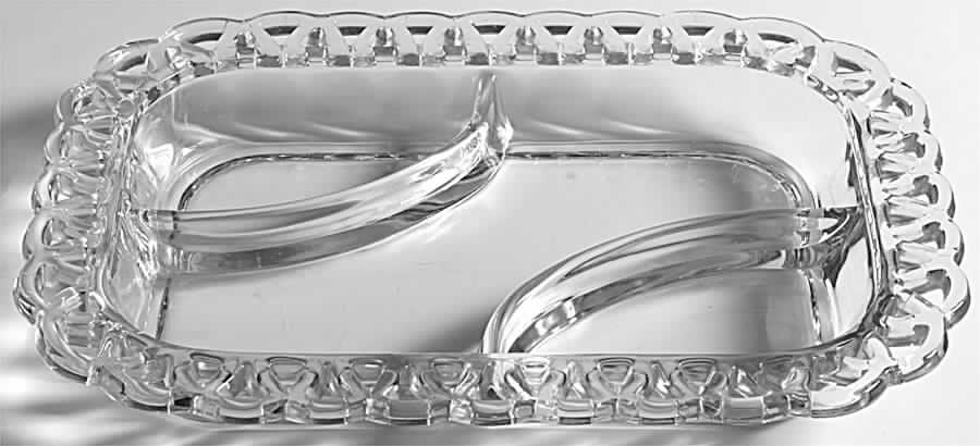 Crocheted Crystal 11" Oblong 3 Part Celery/Relish by Imperial Glass-Ohio-1