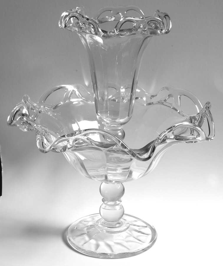 Crocheted Crystal Footed Epergne Bowl with Vase by Imperial Glass-Ohio-1
