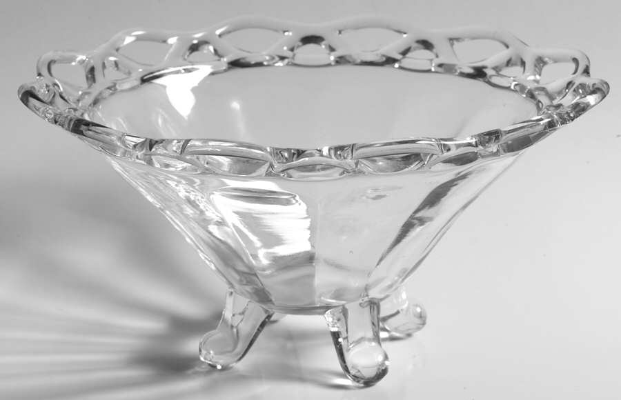 Crocheted Crystal 7" 4-Toed Footed Bowl by Imperial Glass-Ohio-1
