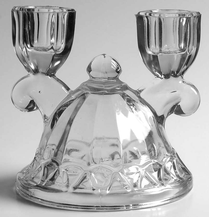 Crocheted Crystal Double Light Candlestick by Imperial Glass-Ohio-1