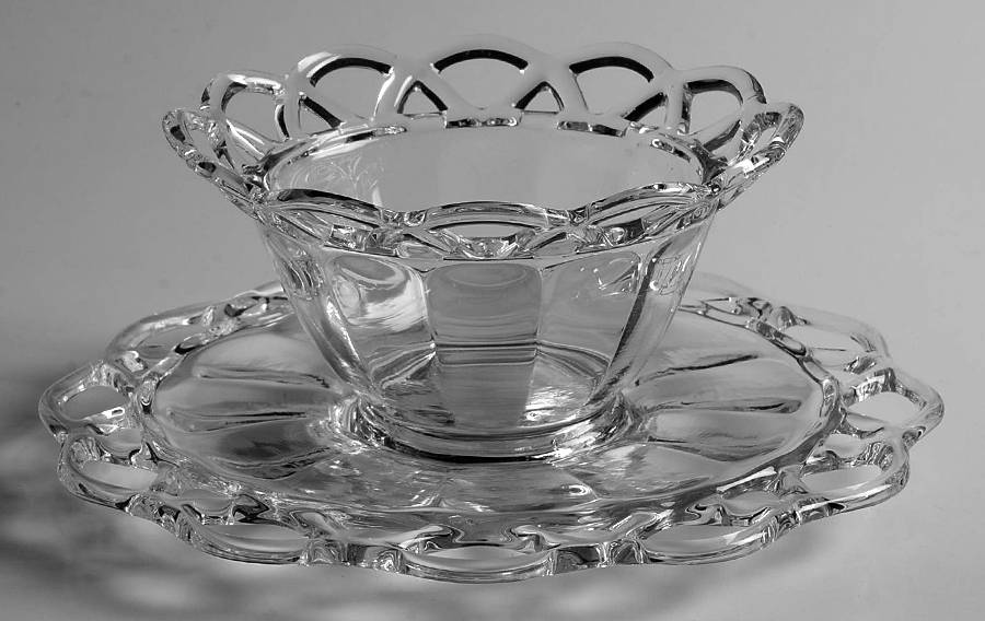 Crocheted Crystal Mayonnaise Bowl and Underplate by Imperial Glass-Ohio-1