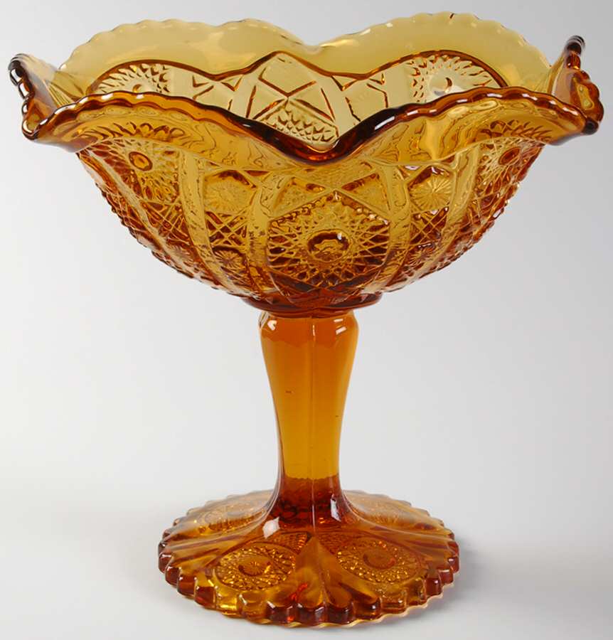 Daisy and Button Amber Crimped Tall Compote by Imperial Glass-Ohio-1