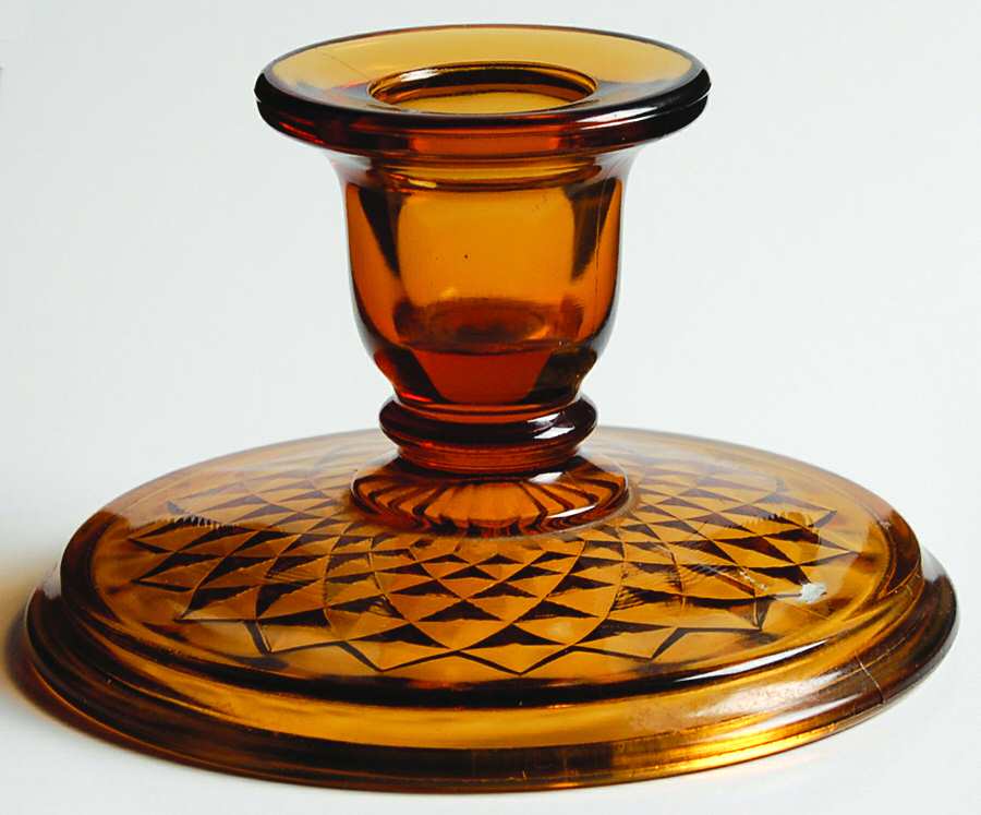 Diamond Quilted Amber Single Light Candlestick by Imperial Glass-Ohio-1