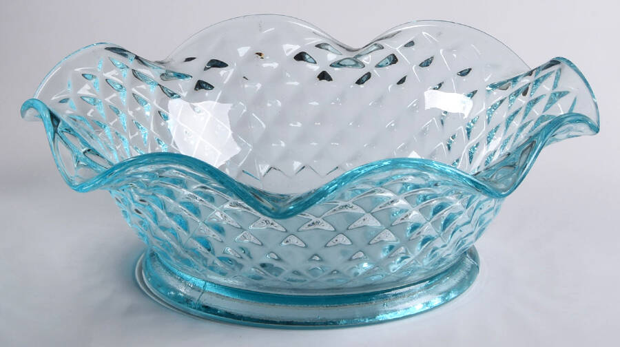 Diamond Quilted Blue 7" Round Crimped Bowl by Imperial Glass-Ohio-1