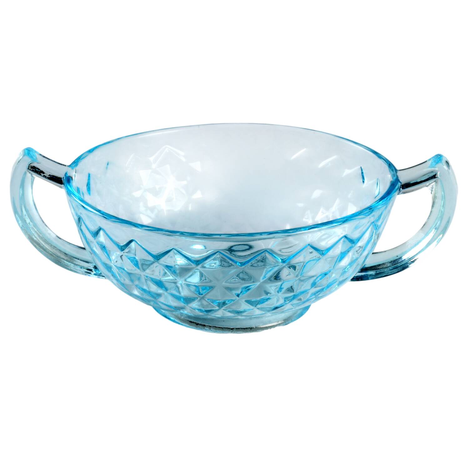Diamond Quilted Blue Cream Soup Bowl by Imperial Glass-Ohio-1