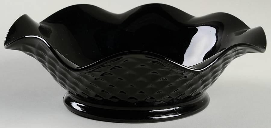 Diamond Quilted Black 7" Round Crimped Bowl by Imperial Glass-Ohio-1