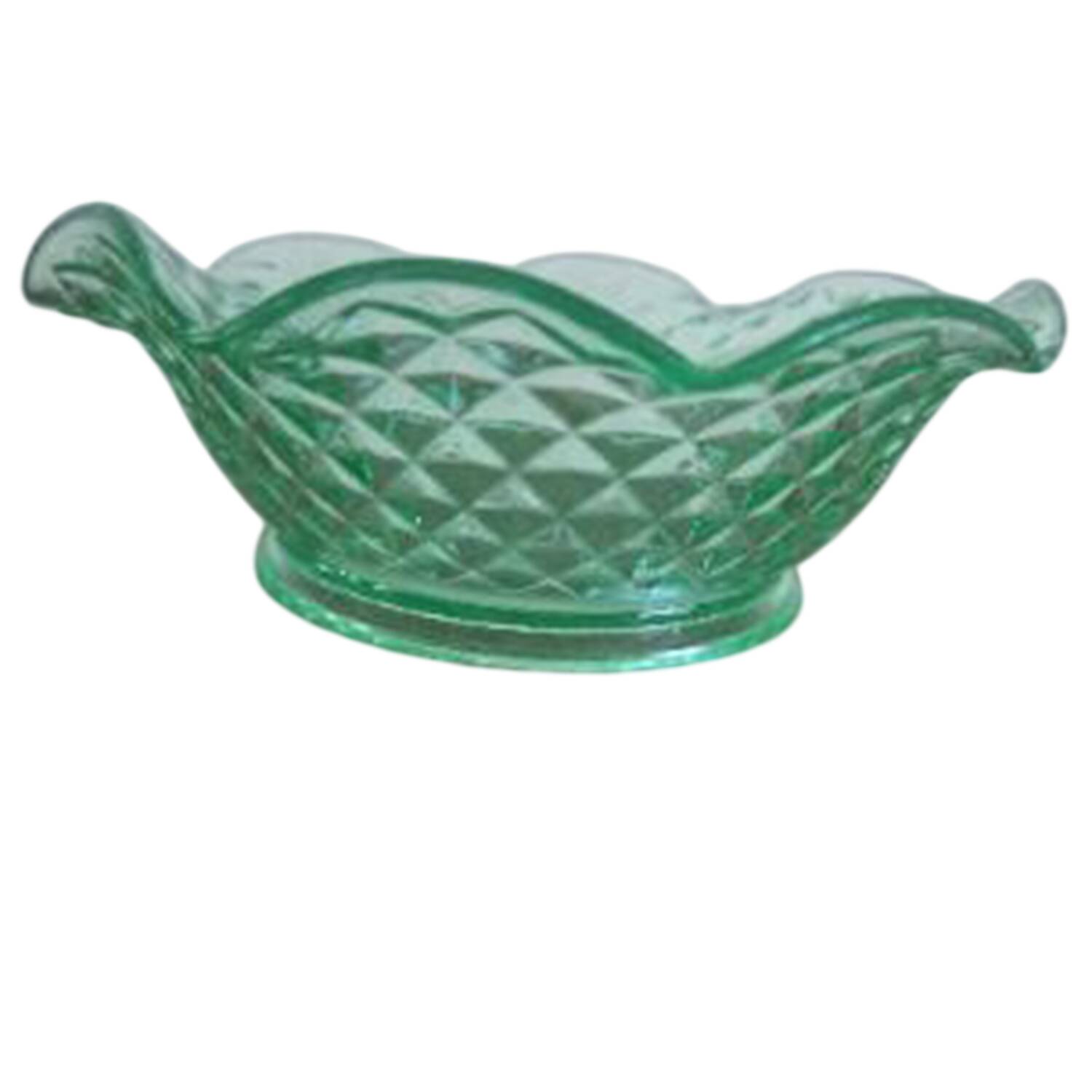 Diamond Quilted Green 7" Round Crimped Bowl by Imperial Glass-Ohio-1