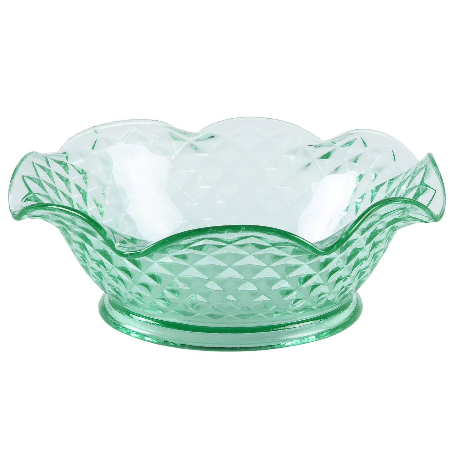 Diamond Quilted Green 7" Round Crimped Bowl by Imperial Glass-Ohio-1