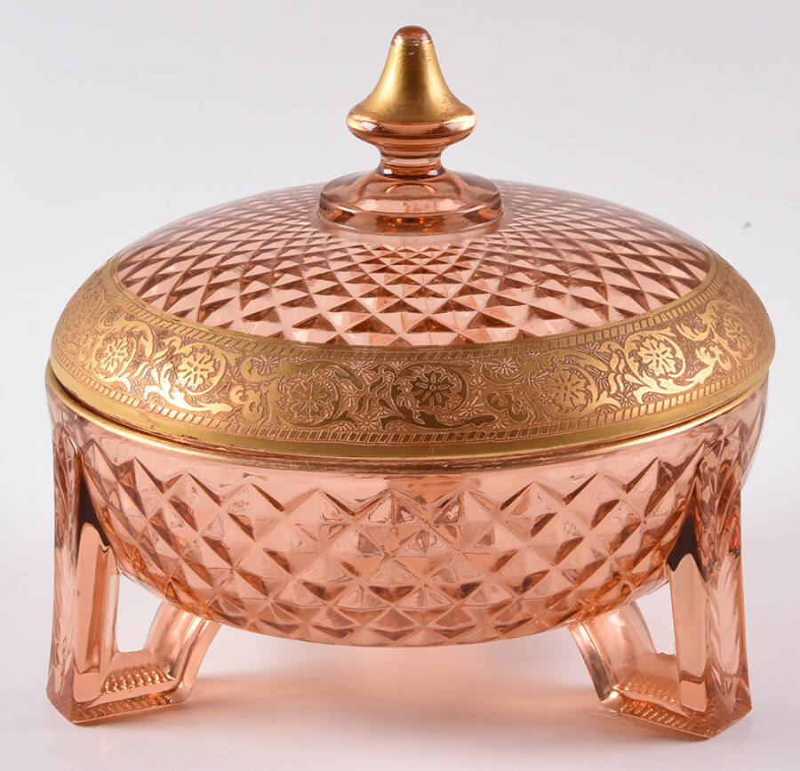Diamond Quilted Pink Candy Box & Lid by Imperial Glass-Ohio-1
