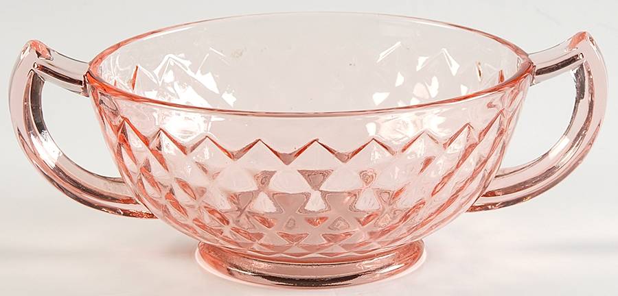 Diamond Quilted Pink Cream Soup Bowl by Imperial Glass-Ohio-1
