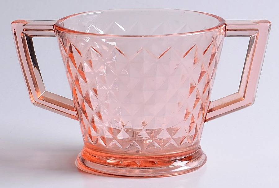 Diamond Quilted Pink Open Sugar by Imperial Glass-Ohio-1