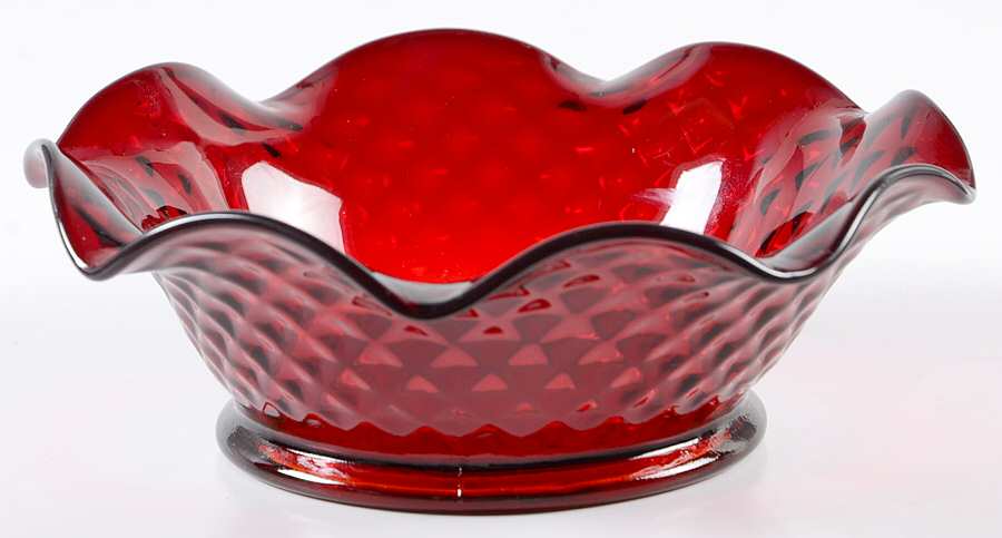 Diamond Quilted Ruby 7" Round Crimped Bowl by Imperial Glass-Ohio-1