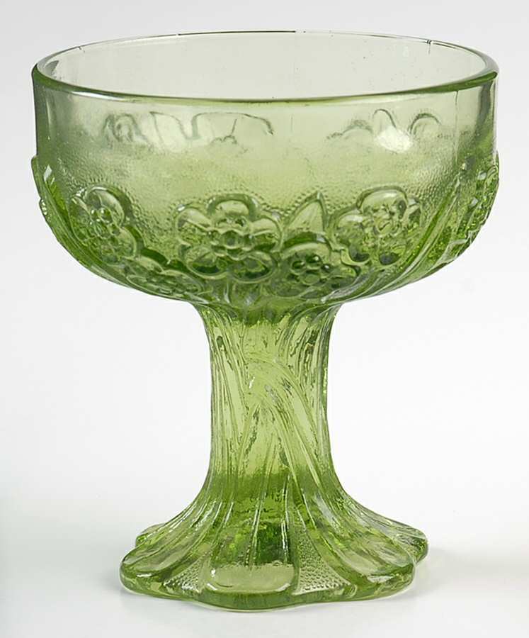 Flower Fair Green Champagne/Tall Sherbet by Imperial Glass-Ohio-1