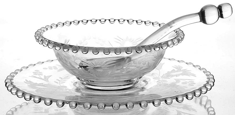 Floral (Cut) Mayo Bowl & Underplate & Ladle by Imperial Glass-Ohio-1