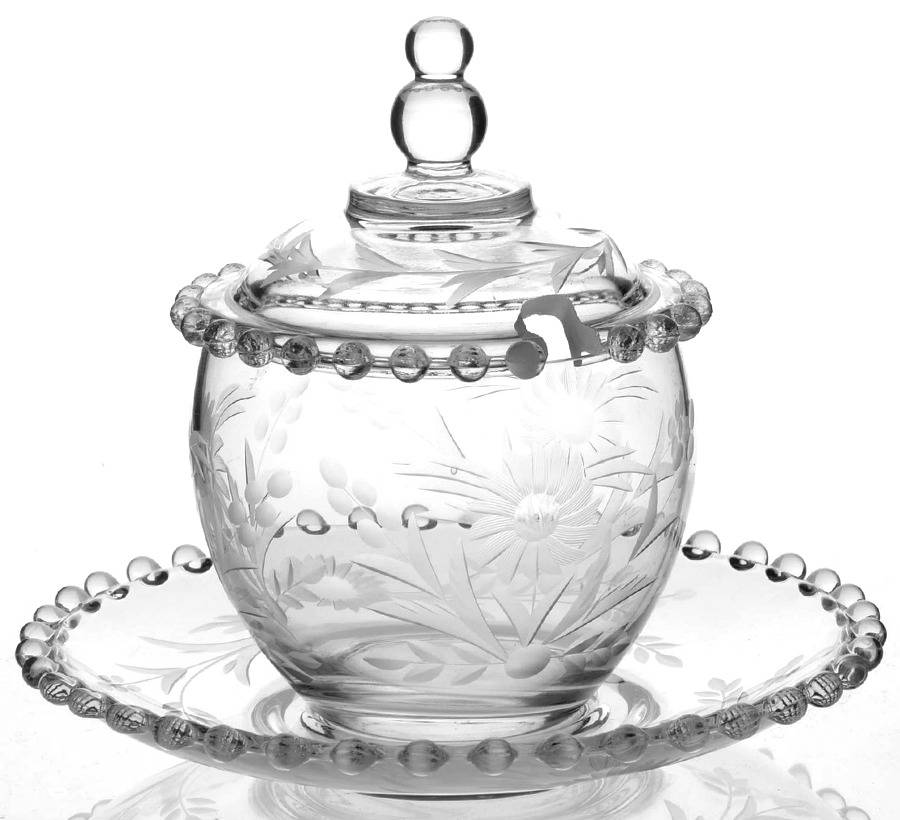 Floral (Cut) Marmalade W/Lid & Underplate (Aka Saucer) by Imperial Glass-Ohio-1