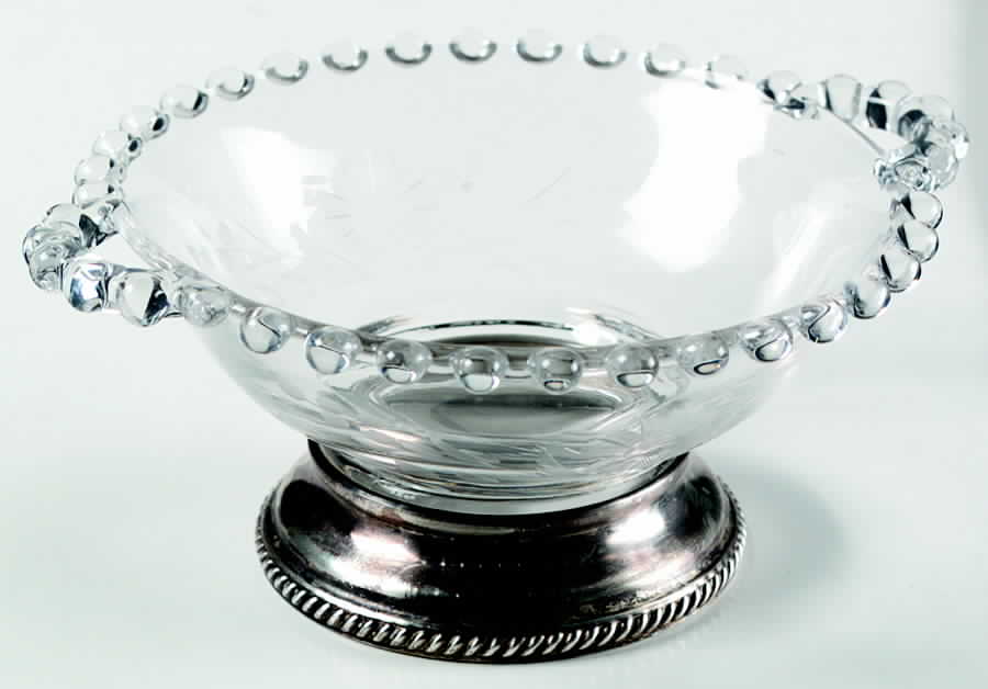 Floral (Cut) Handled Bowl with Sterling Base by Imperial Glass-Ohio-1