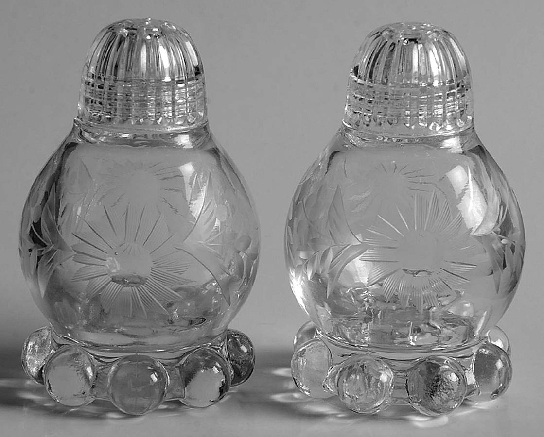 Floral (Cut) Shaker Set & Plastic Lids by Imperial Glass-Ohio-1