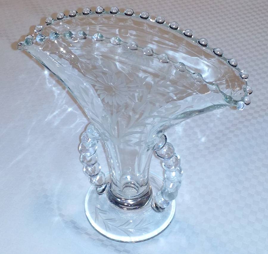 Floral (Cut) Fan Vase with Small Beads Away From Vase by Imperial Glass-Ohio-1