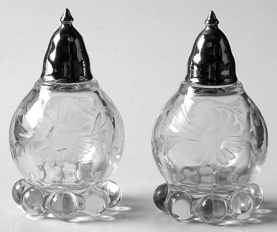 Floral (Cut) Shaker Set with Metal Lids by Imperial Glass-Ohio-1