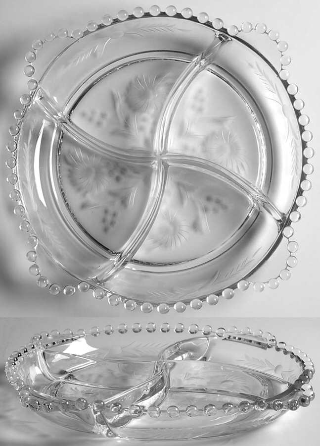 Floral (Cut) 9" Round 4 Part Relish by Imperial Glass-Ohio-1
