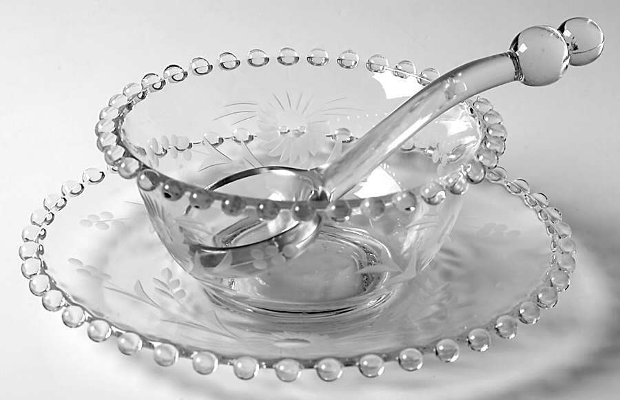 Floral (Cut) Mayonnaise Bowl, Underplate and Ladle by Imperial Glass-Ohio-1
