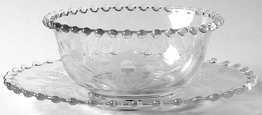 Floral (Cut) Mayonnaise Bowl and Underplate by Imperial Glass-Ohio-1
