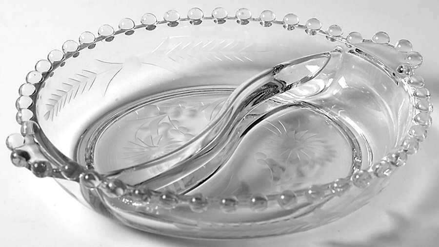 Floral (Cut) 7" Round 2 Part Relish by Imperial Glass-Ohio-1