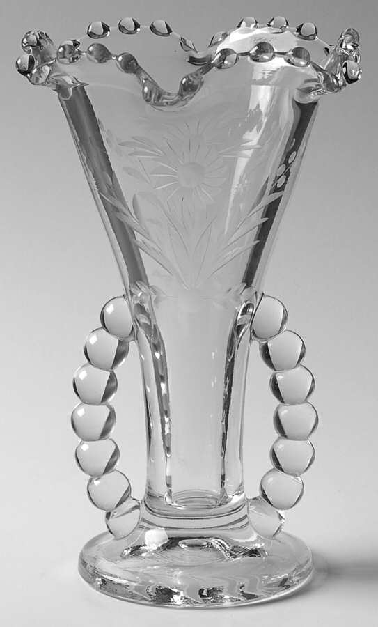 Floral (Cut) Crimped Vase (Beaded Along Base) by Imperial Glass-Ohio-1
