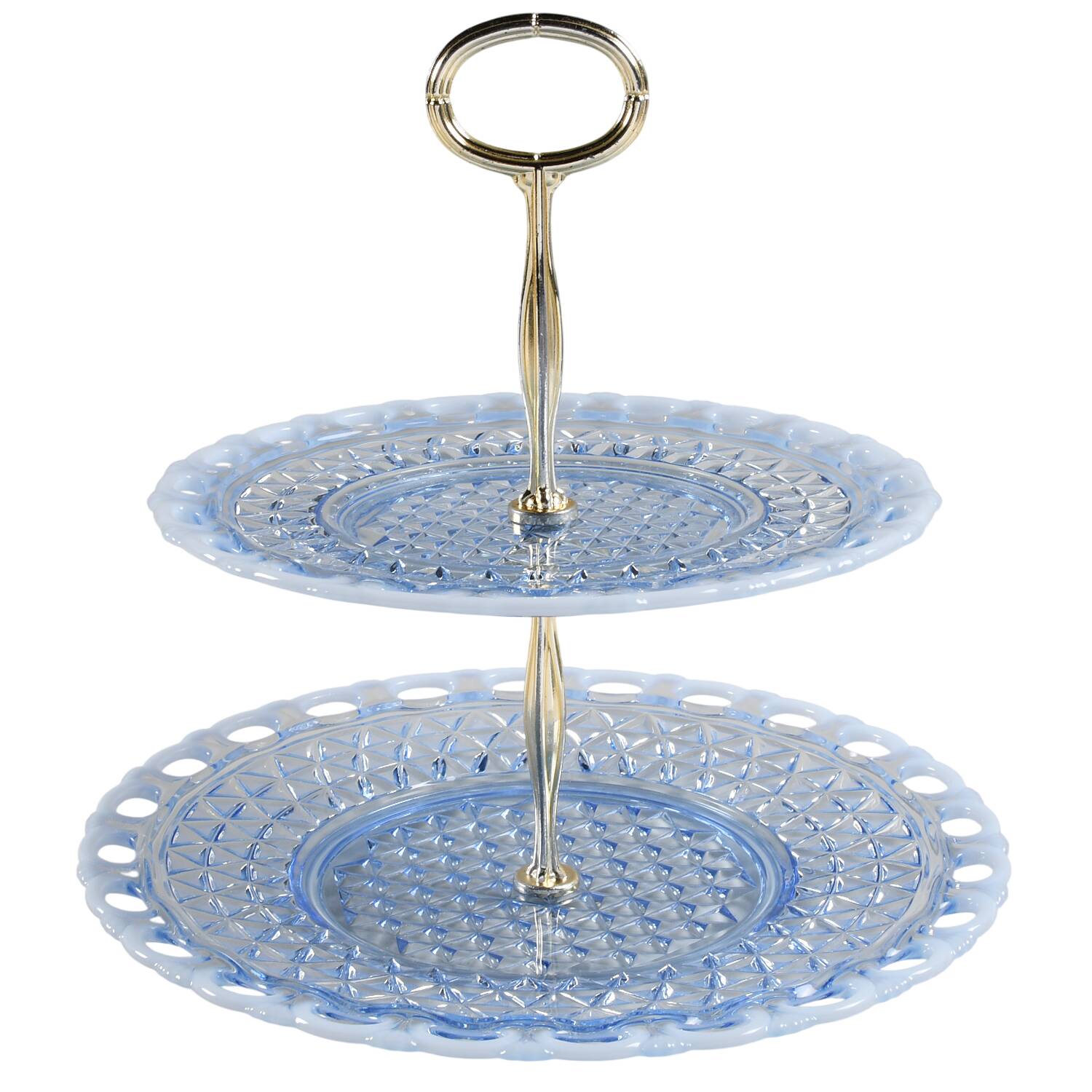 Laced Edge Blue Opalescent (Katy) 2 Tier Serving Tray HC by Imperial Glass-Ohio-1