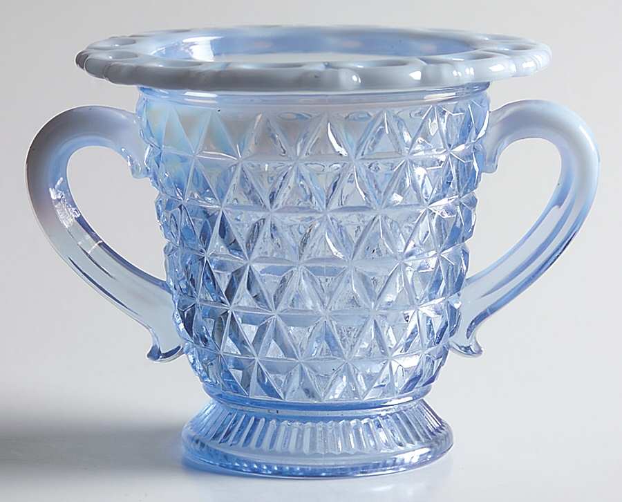 Laced Edge Blue Opalescent (Katy) Footed Open Sugar by Imperial Glass-Ohio-1