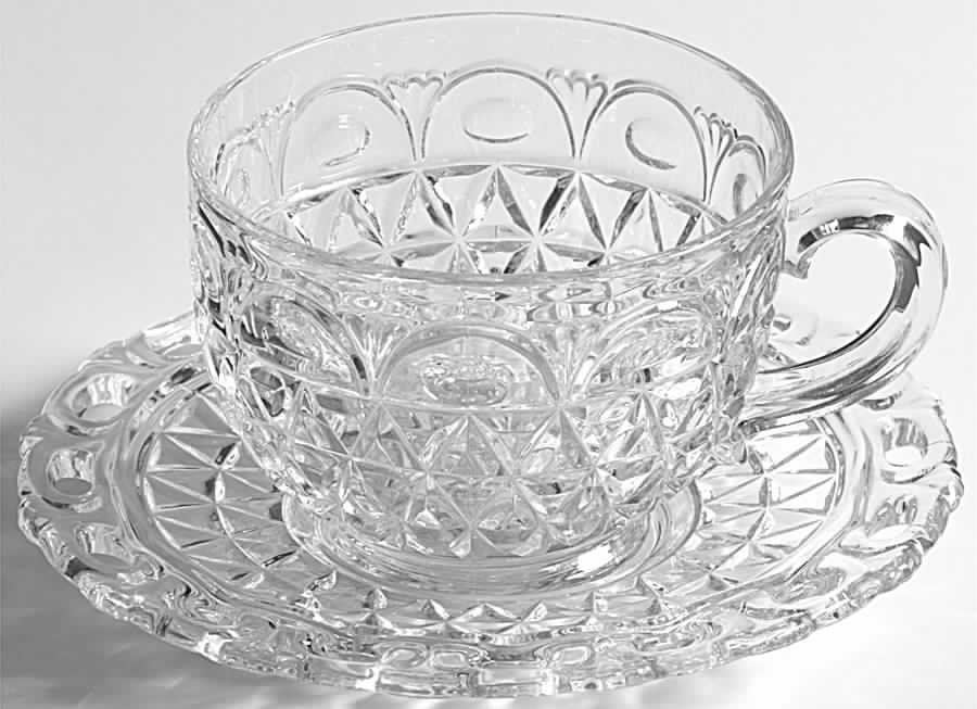 Laced Edge Clear Cup & Saucer Set by Imperial Glass-Ohio-1