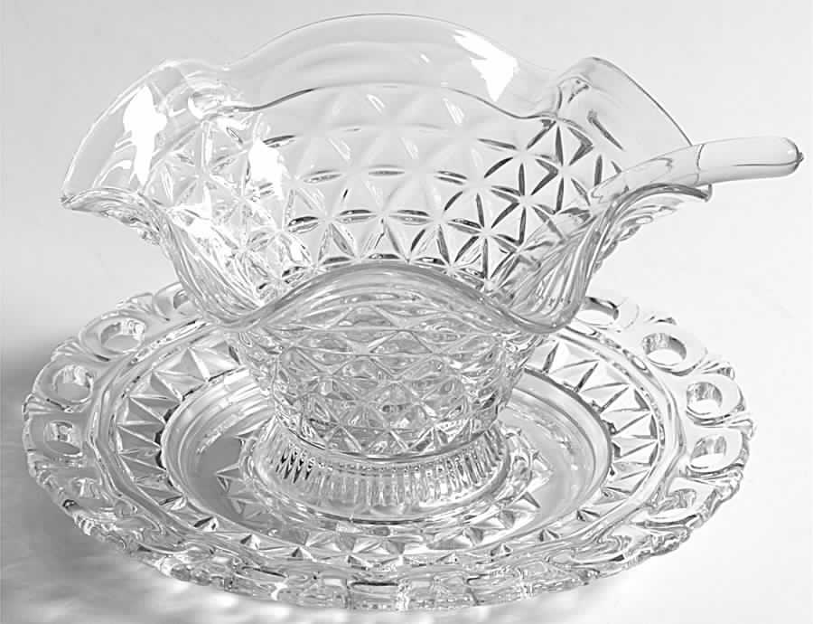 Laced Edge Clear Mayonnaise Bowl, Underplate and Ladle by Imperial Glass-Ohio-1
